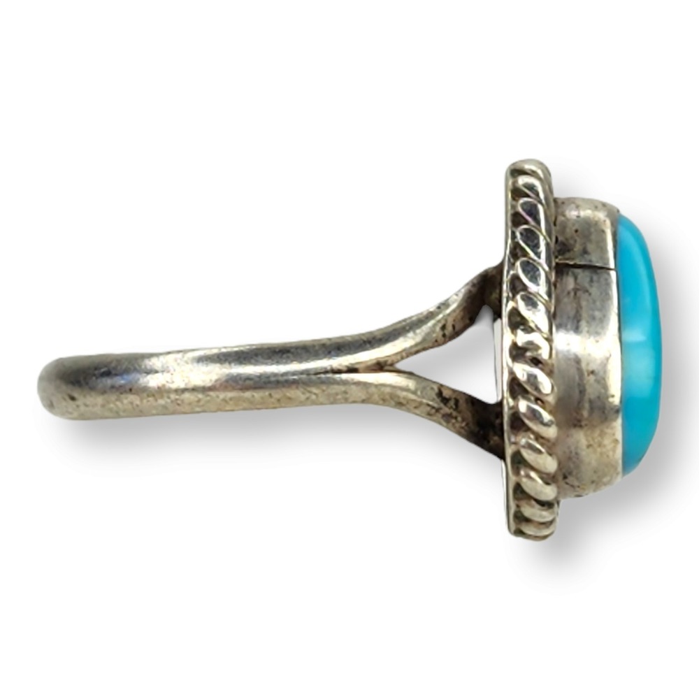 Signed Mike Chee Vintage Southwestern Sterling Silver Turquoise Ring Size 3.25 - Picture 5 of 8